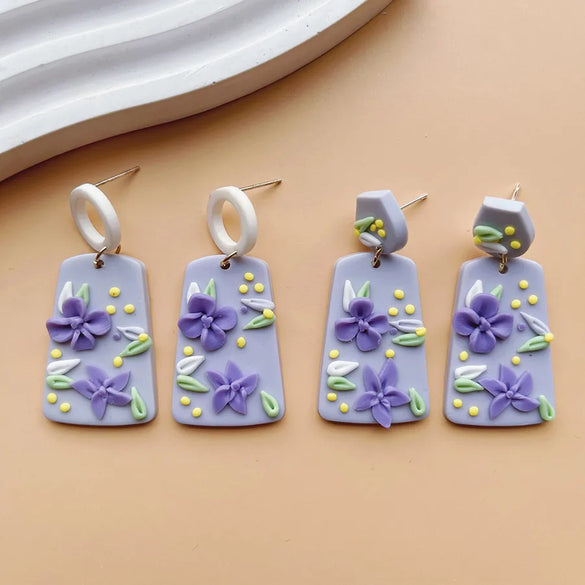 1 Pair Retro Artistic Ditsy Floral Flower Handmade Soft Clay Drop Earrings