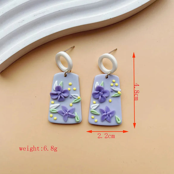 1 Pair Retro Artistic Ditsy Floral Flower Handmade Soft Clay Drop Earrings