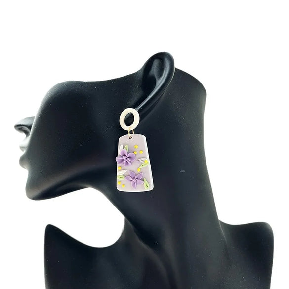 1 Pair Retro Artistic Ditsy Floral Flower Handmade Soft Clay Drop Earrings