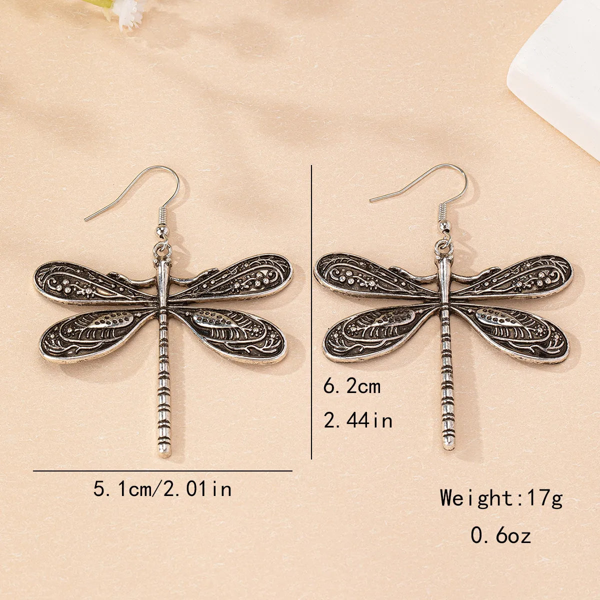 1 Pair Retro Artistic Dragonfly Alloy