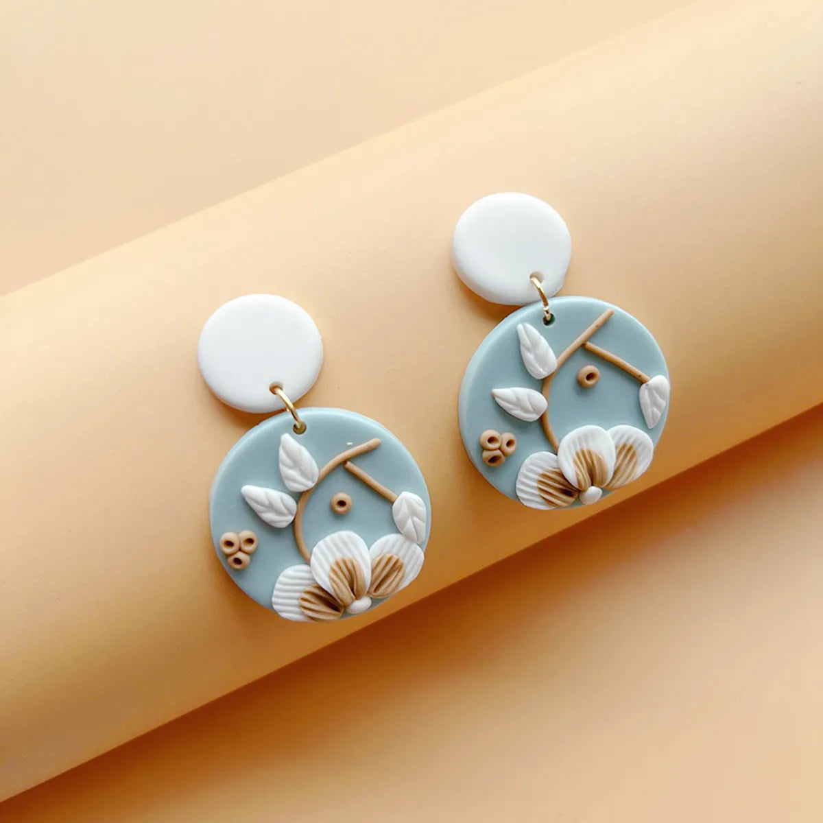 1 Pair Retro Artistic Geometric Flower Handmade Soft Clay Drop Earrings