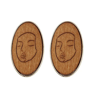 1 Pair Retro Artistic Human Face Geometric Alloy Wood Ear Studs