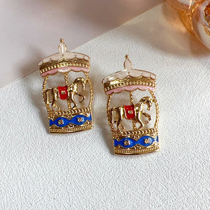 1 Pair Retro Bear Horse Alloy Ear Studs