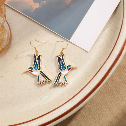 1 Pair Retro Bird Asymmetrical Alloy Resin Drop Earrings