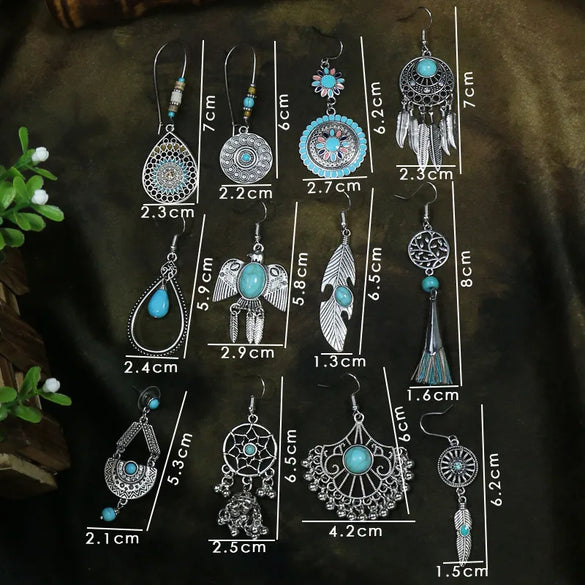1 Pair Retro Bohemian Color Block Inlay Zinc Alloy Turquoise Drop Earrings