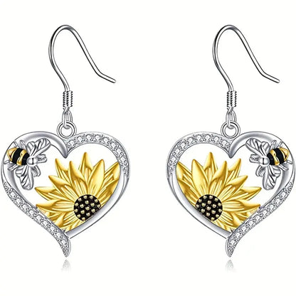 1 Pair Retro Bohemian Sunflower Heart Shape Alloy Drop Earrings