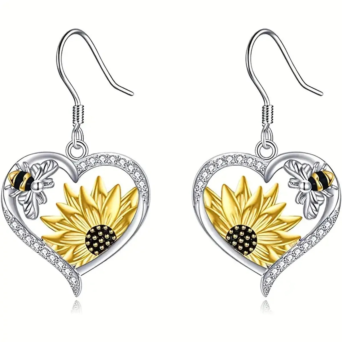 1 Pair Retro Bohemian Sunflower Heart Shape Alloy Drop Earrings