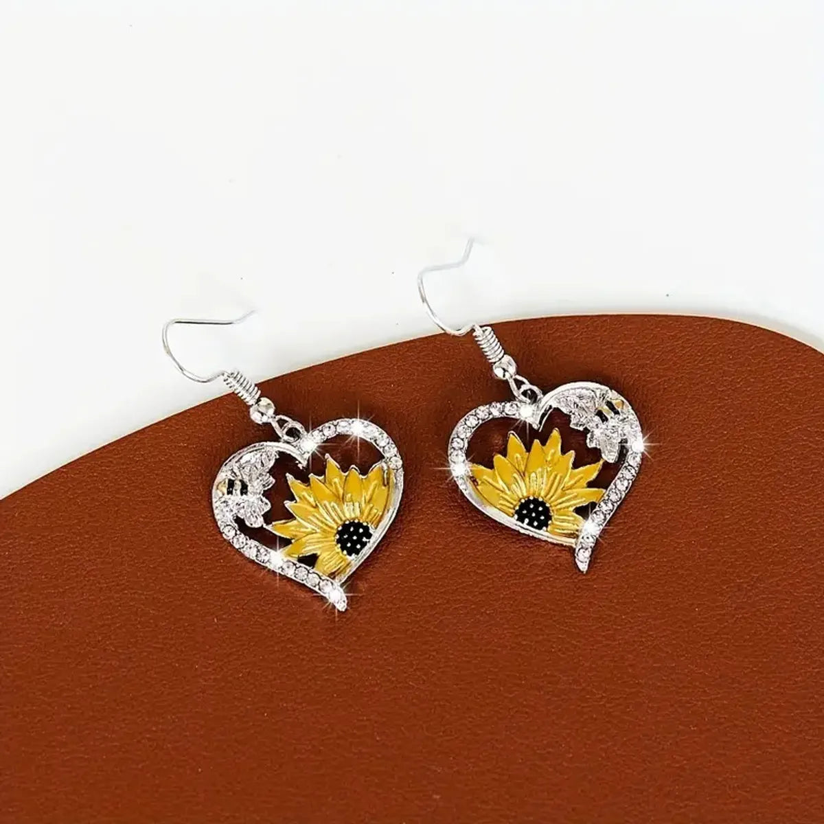 1 Pair Retro Bohemian Sunflower Heart Shape Alloy Drop Earrings