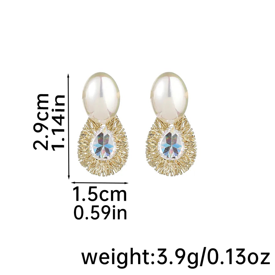 1 Pair Retro Bohemian Water Droplets Hollow Out Inlay Copper Zircon 14K Gold Plated Drop Earrings