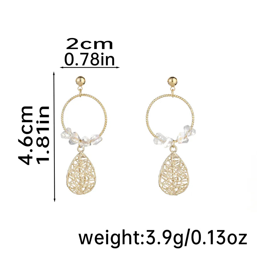 1 Pair Retro Bohemian Water Droplets Hollow Out Inlay Copper Zircon 14K Gold Plated Drop Earrings