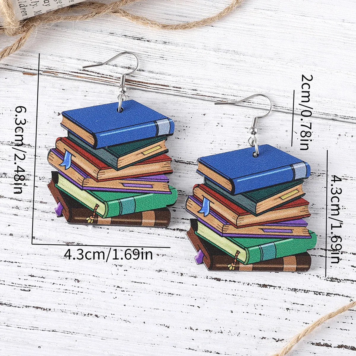 1 Pair Retro Book Cartoon Car Wood Drop Earrings