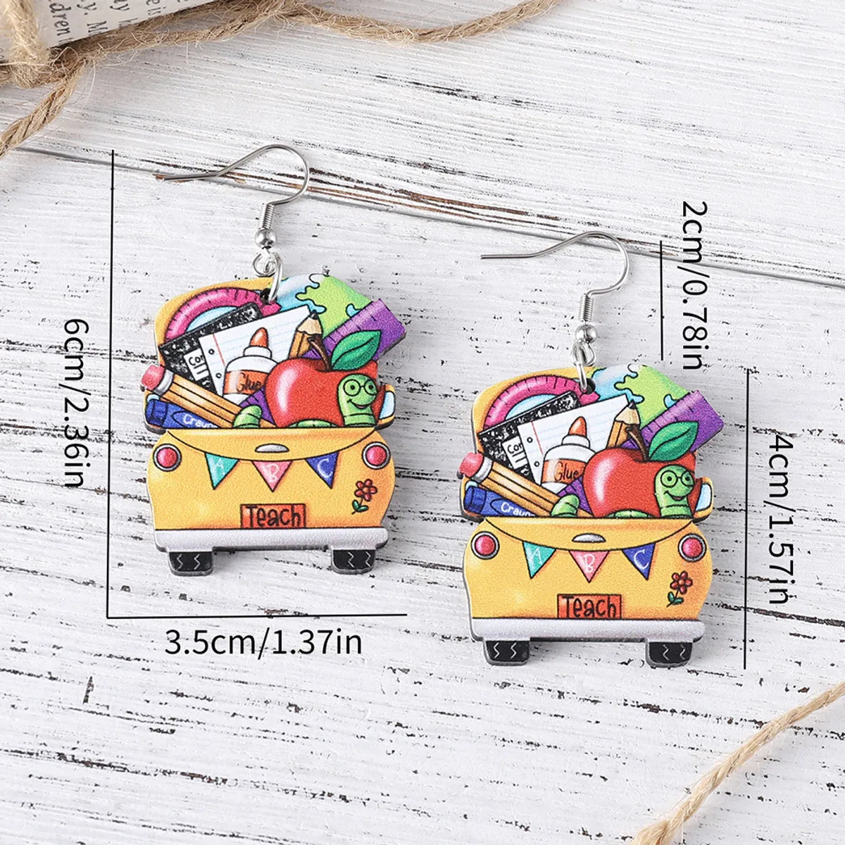 1 Pair Retro Book Cartoon Car Wood Drop Earrings