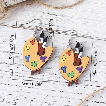 1 Pair Retro Book Cartoon Car Wood Drop Earrings