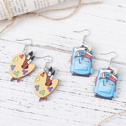 1 Pair Retro Book Cartoon Car Wood Drop Earrings