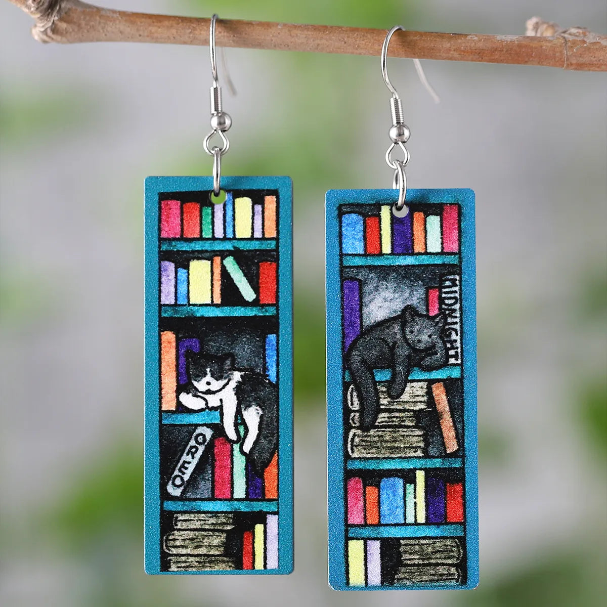 1 Pair Retro Book Cartoon Cat Wood Drop Earrings