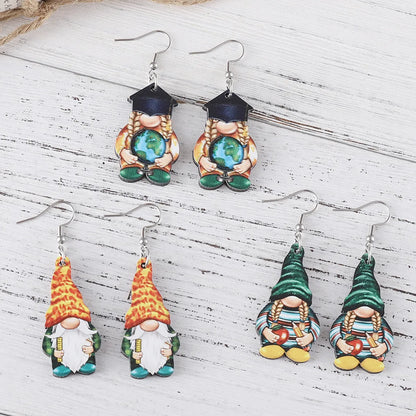 1 Pair Retro Book Cartoon Cat Wood Drop Earrings