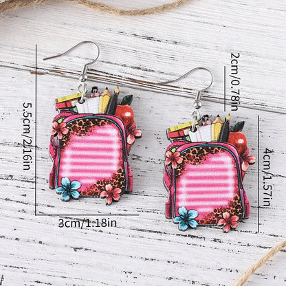 1 Pair Retro Book Cartoon Cat Wood Drop Earrings