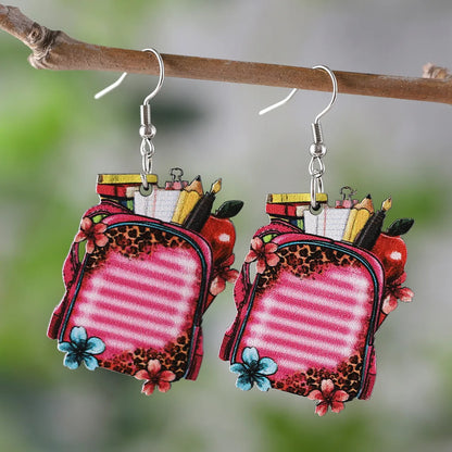 1 Pair Retro Book Cartoon Cat Wood Drop Earrings