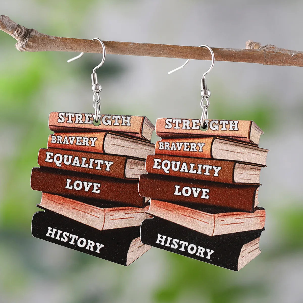 1 Pair Retro Book Cartoon Cat Wood Drop Earrings