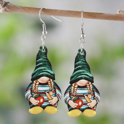 1 Pair Retro Book Cartoon Cat Wood Drop Earrings