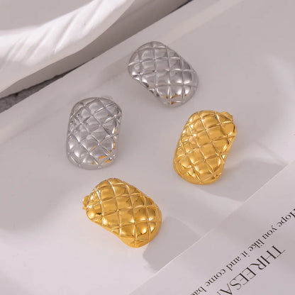 1 Pair Retro British Style Quadrilateral Argyle Lingge Plating Mesh 304 Stainless Steel 18K Gold Plated Ear Studs