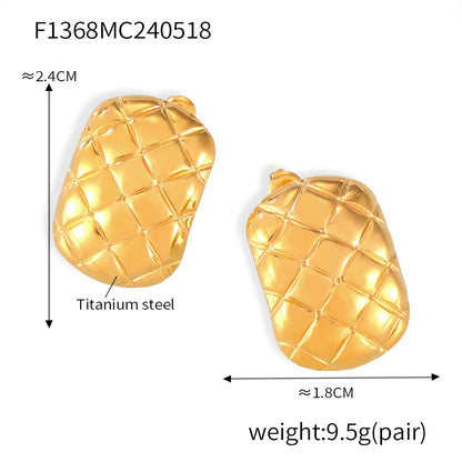 1 Pair Retro British Style Quadrilateral Argyle Lingge Plating Mesh 304 Stainless Steel 18K Gold Plated Ear Studs