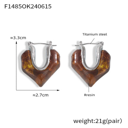 1 Pair Retro British Style U Shape Heart Shape Plating 304 Stainless Steel Resin 18K Gold Plated Earrings