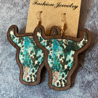 1 Pair Retro Bull Head Wood Women'S Drop Earrings