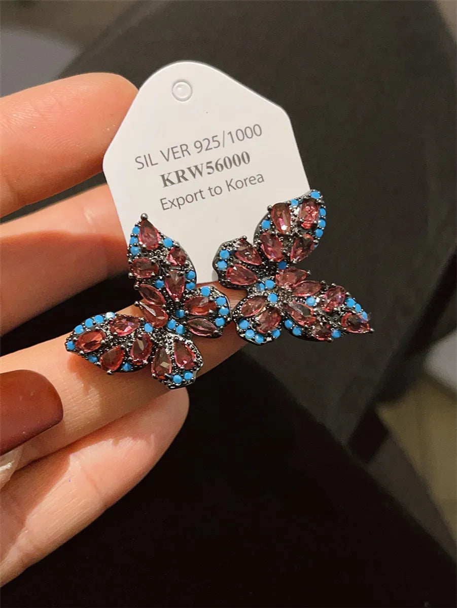 1 Pair Retro Butterfly Plating Copper Ear Studs