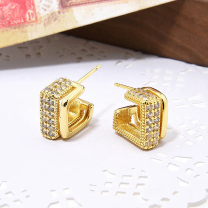 1 Pair Retro C Shape Plating Inlay Copper Artificial Pearls Zircon Ear Studs