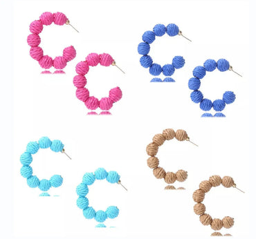 1 Pair Retro C Shape Handmade Raffia Earrings