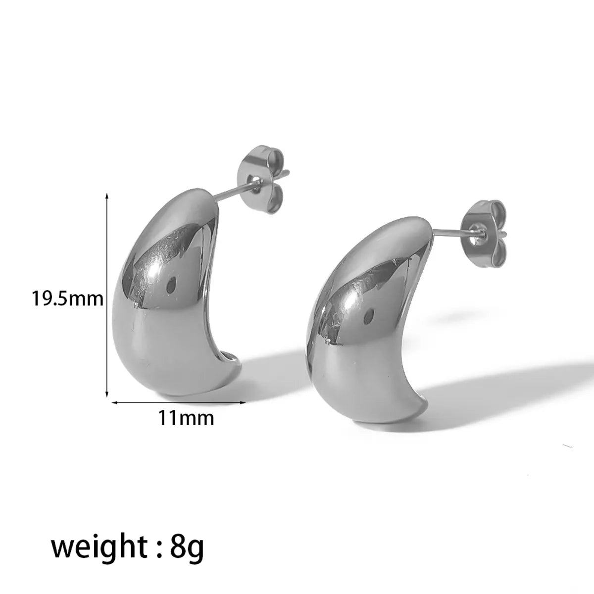 1 Pair Retro C Shape Polishing Plating Stainless Steel 18k Gold Plated Ear Studs