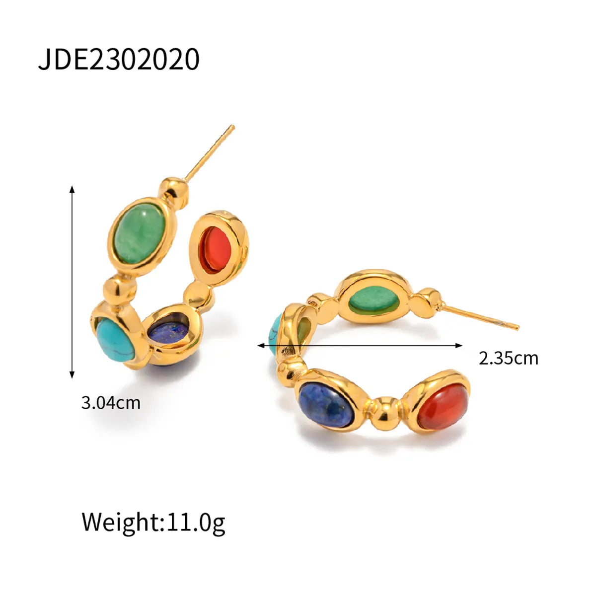 1 Pair Retro C Shape Plating Stainless Steel Natural Stone 18k Gold Plated Earrings