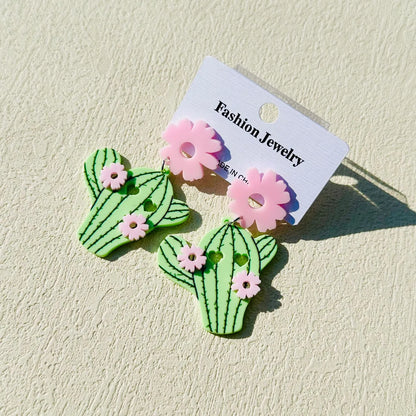 1 Pair Retro Cactus Arylic Drop Earrings