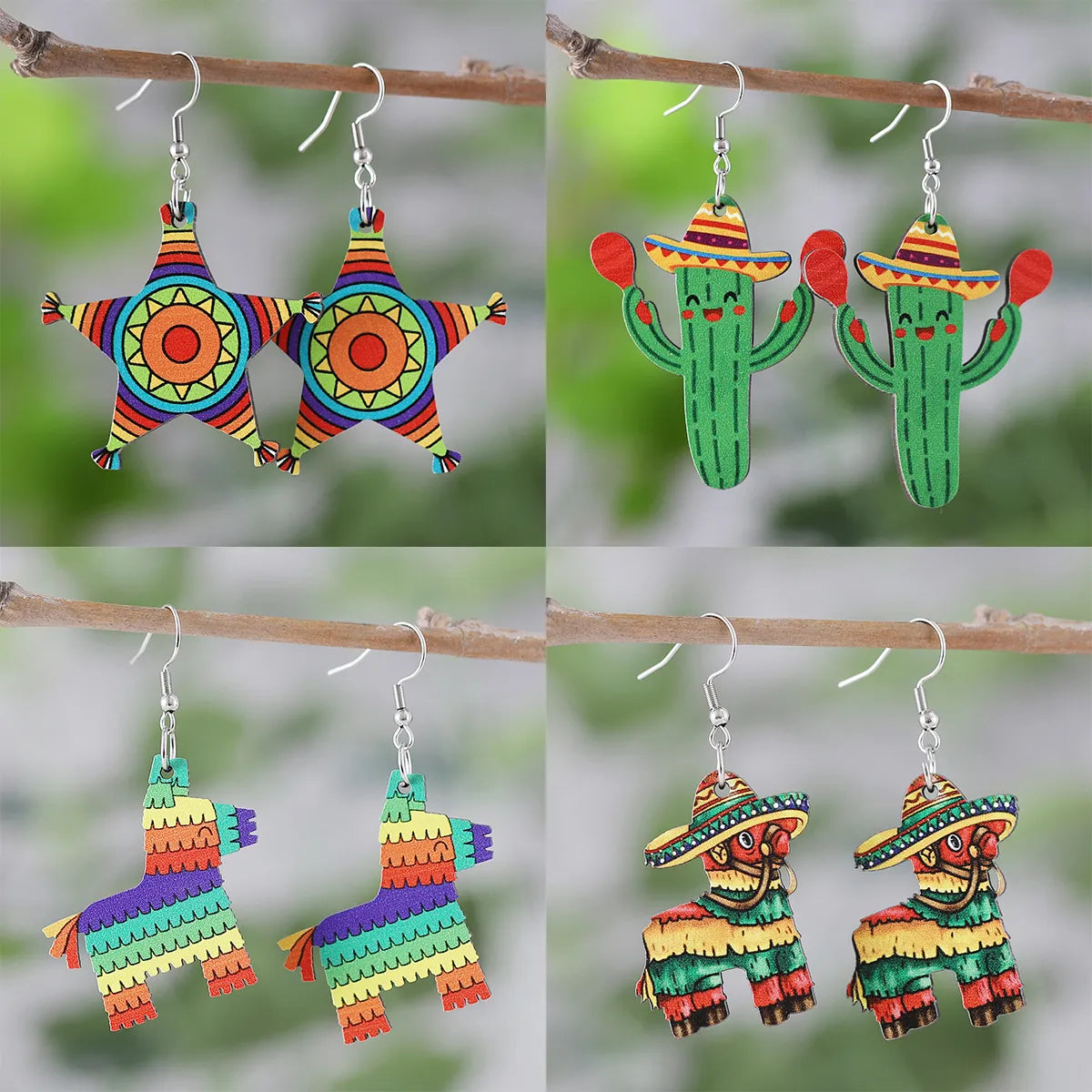 1 Pair Retro Cactus Cartoon Plant Wood Drop Earrings