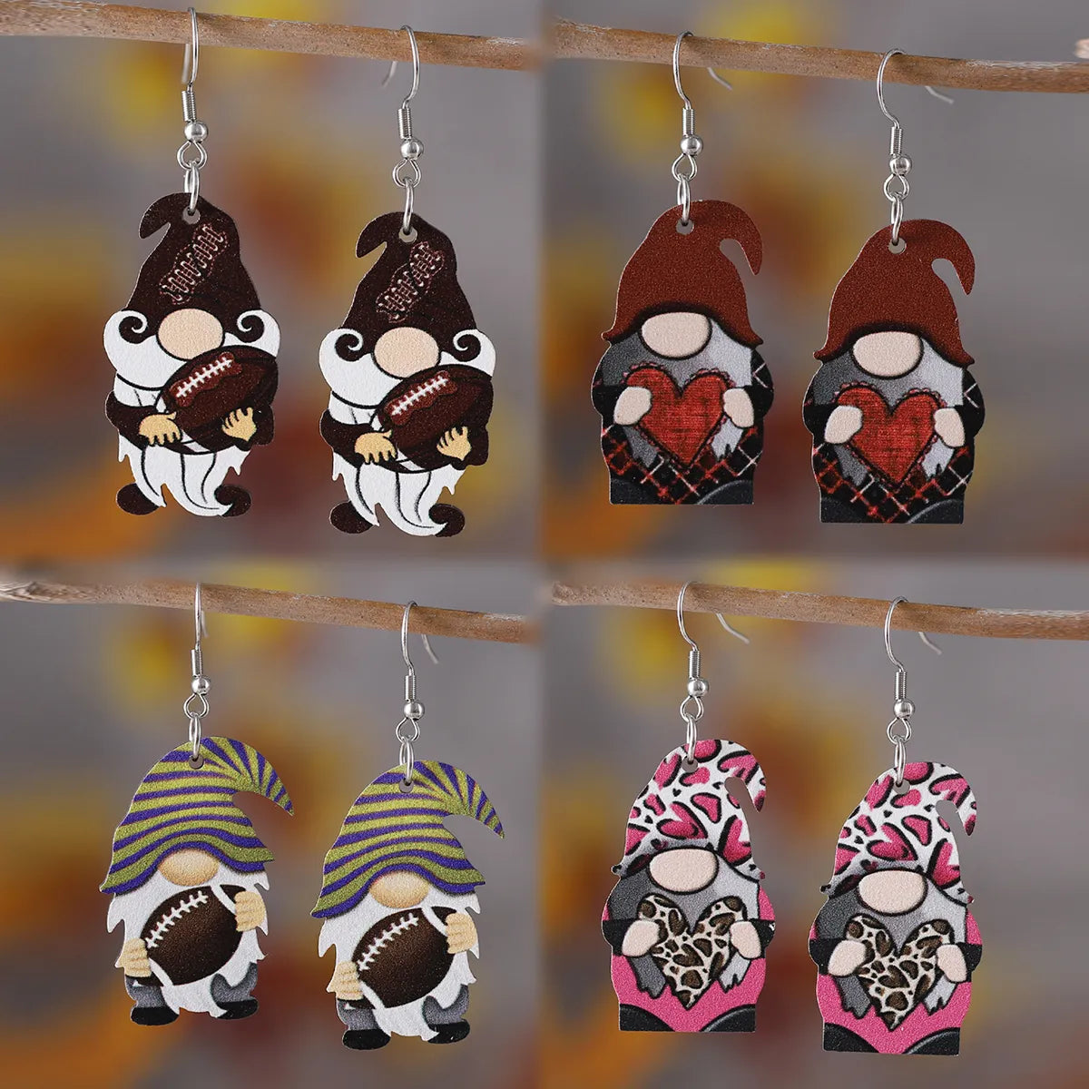 1 Pair Retro Cartoon Character Heart Shape Football Wood Drop Earrings