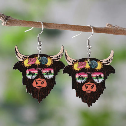 1 Pair Retro Cattle Wood Drop Earrings