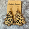 1 Pair Retro Christmas Tree Leopard Wood Drop Earrings