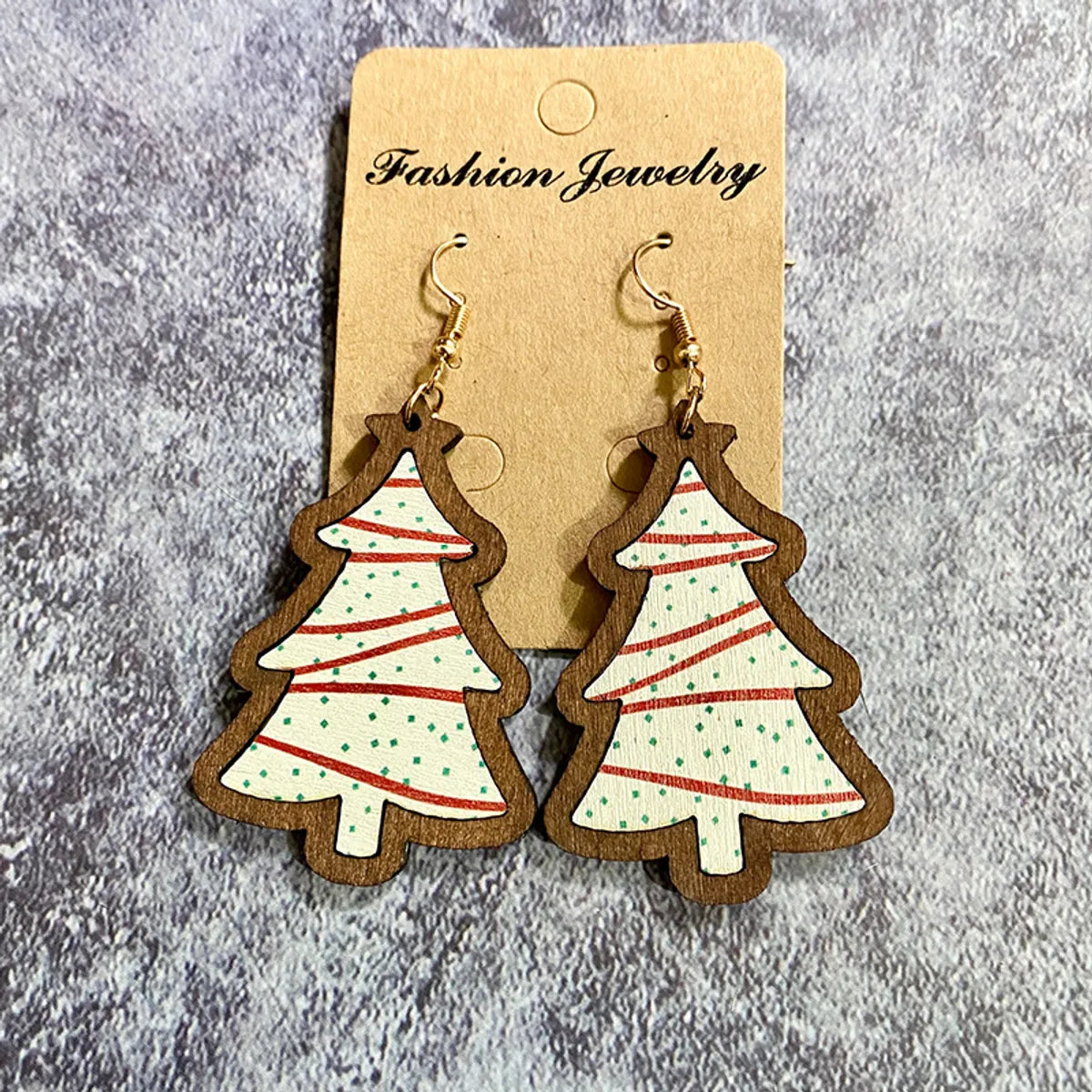 1 Pair Retro Christmas Tree Plaid Wood Drop Earrings