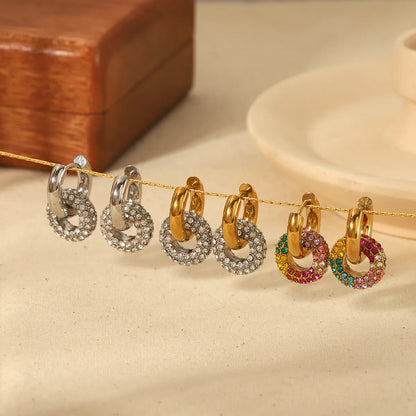 1 Pair Retro Circle Polishing Plating Inlay Stainless Steel Zircon 18k Gold Plated Earrings