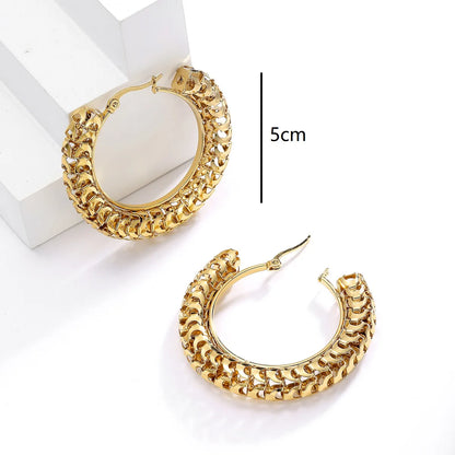 1 Pair Retro Circle Stainless Steel Hollow Out Hoop Earrings