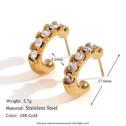 1 Pair Retro Classic Style C Shape Plating Inlay Stainless Steel Zircon 18k Gold Plated Ear Studs