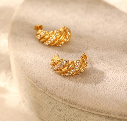 1 Pair Retro Classic Style C Shape Plating Inlay Titanium Steel Artificial Diamond 18k Gold Plated Ear Studs