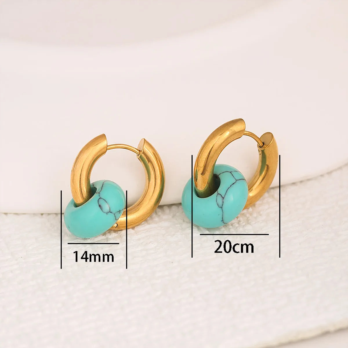 1 Pair Retro Classic Style Circle 304 Stainless Steel Turquoise Agate 18K Gold Plated Drop Earrings