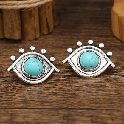 1 Pair Retro Classic Style Eye Inlay Alloy Turquoise Ear Studs