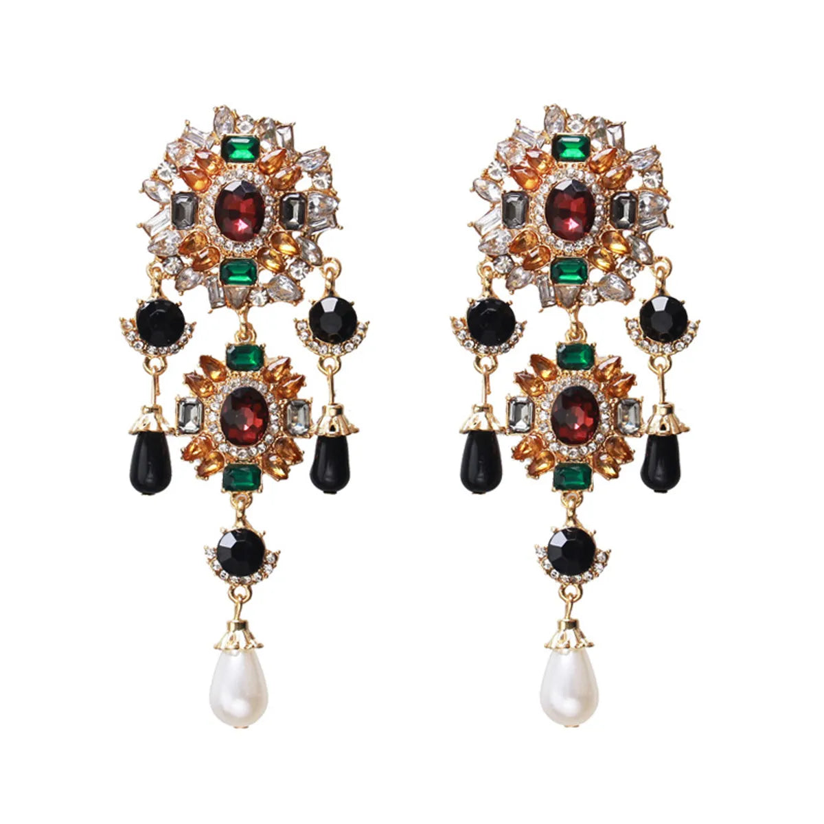 1 Pair Retro Classic Style Flower Plating Inlay Zinc Alloy Artificial Gemstones Drop Earrings