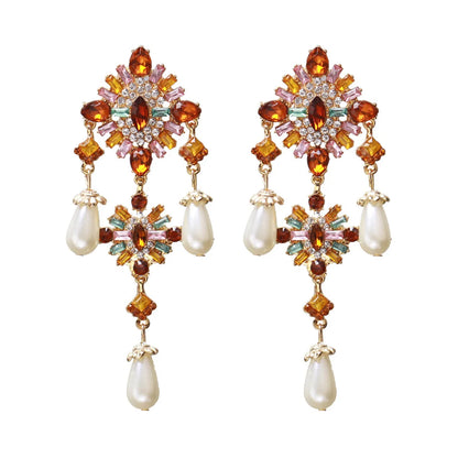 1 Pair Retro Classic Style Flower Plating Inlay Zinc Alloy Artificial Gemstones Drop Earrings