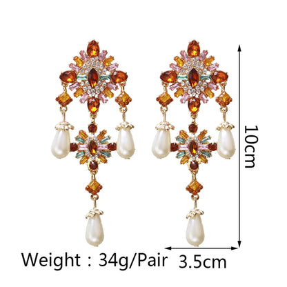 1 Pair Retro Classic Style Flower Plating Inlay Zinc Alloy Artificial Gemstones Drop Earrings