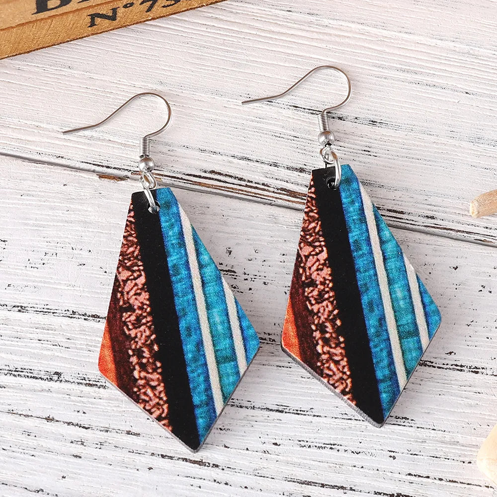 1 Pair Retro Classic Style Geometric Wood Drop Earrings