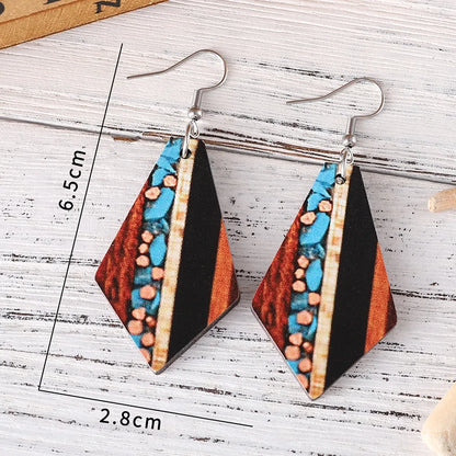 1 Pair Retro Classic Style Geometric Wood Drop Earrings